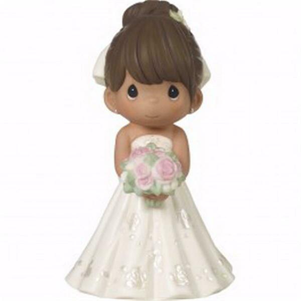 Precious Moments 5 in. Figurine Bride Wedding Cake Topper with Brown Hair Medium Skin Tone, Bisque 171839